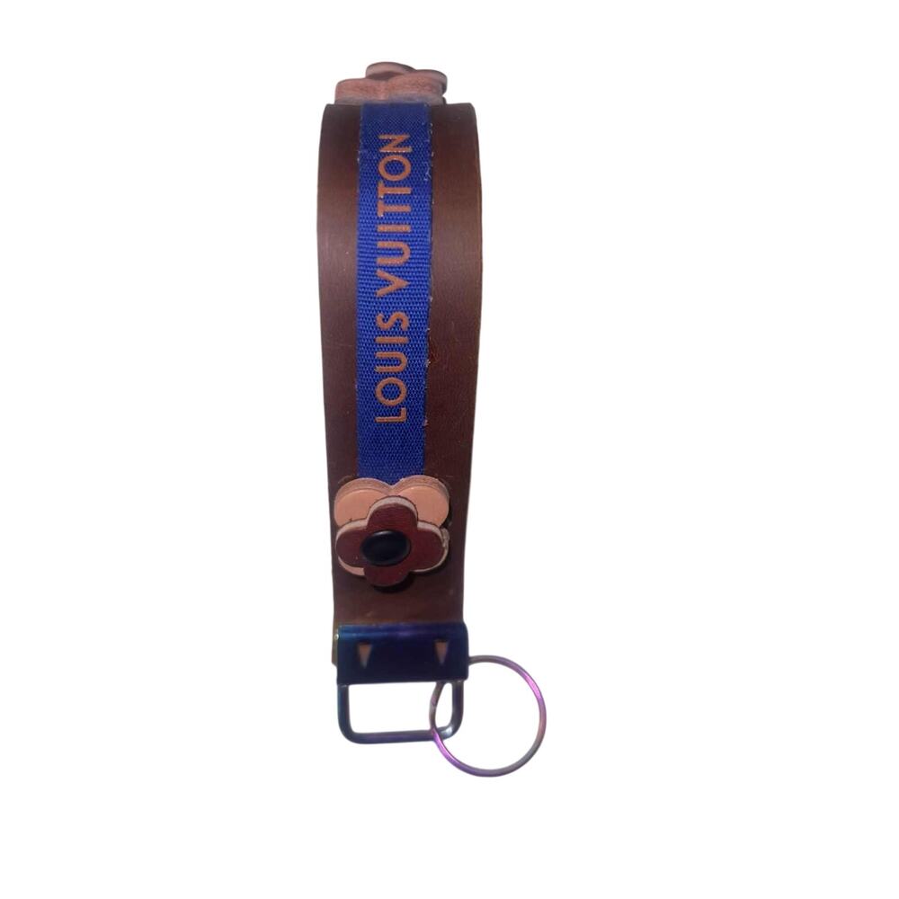 Repurposed Handmade Louis Vuitton Leather Key Ring Floral Accessory